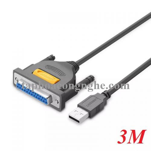 Ugreen 20795 3M màu Đen Cáp tín hiệu chuyển đổi USB 2.0 sang DB25 âm cao cấp US167 30020795